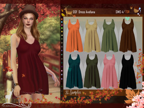 Sims 4 — DSF Dress Avellana by DanSimsFantasy — Short sleeveless loose dress, its fabric is thick, flexible and soft. It