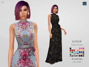Sims 4 — Dress Emilia by Elfdor — - 40 swatches - new mesh all LODs - everyday, formal, party - teen to elder - real in