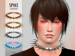 Sims 4 — Spike Choker by Suzue — F. Updated (2021) -New Mesh (Suzue) -10 Swatches -For Male (Teen to Elder) -HQ
