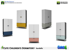 Sims 4 — kardofe_Cute Children's Dormitory_Closet by kardofe — Wardrobe with two doors and a large drawer at the bottom,