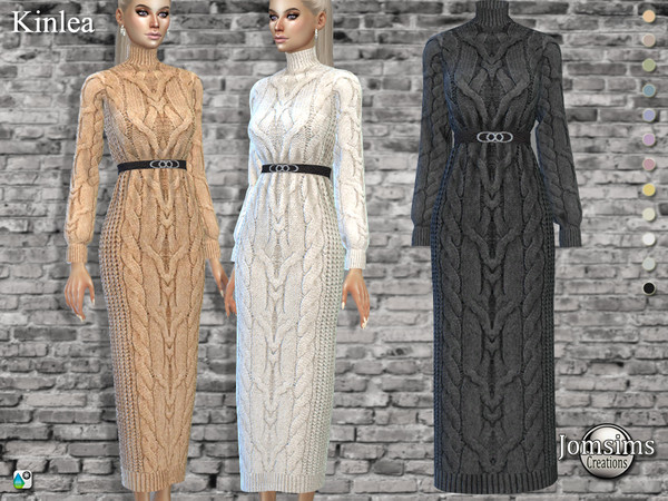 Sims 4 — Kinlea long wool dress by jomsims — Kinlea long wool dress dress for he rin 12 shads. thick wool fabrics with