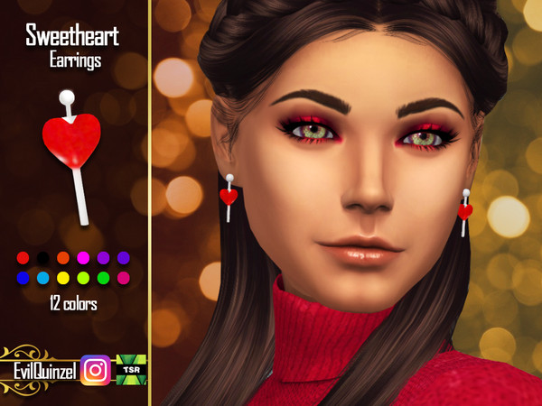 Sims 4 — Sweetheart Earrings by EvilQuinzel — - New mesh; - Earrings category; - Female; - Teen+; - All species; - 12
