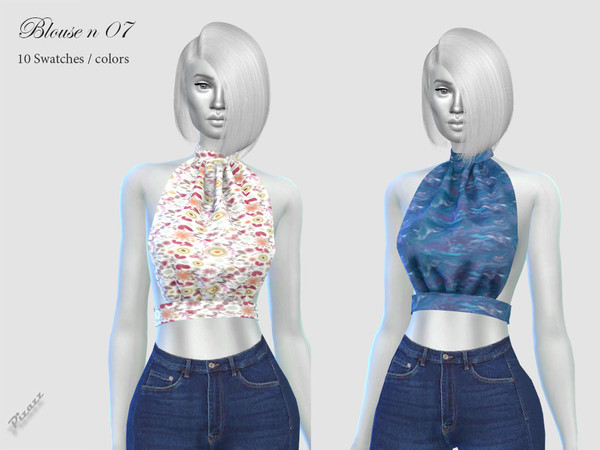 Sims 4 — Blouse N 07 by pizazz — NEW MESH included with download Base game 10 colors / swatches HQ - LODS - MAPS Hair