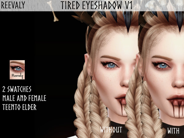 Sims 4 — Tired Eyeshadow by Reevaly — 2 Swatches. Teen to Elder. For Male and Female. Base Game compatible. Please do not