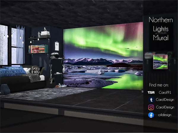 Sims 4 — Northern Lights Mural by Caroll912 — A 4-tile winter aurora borealis mural. Suitable for indoor use.