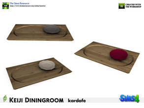 Sims 4 — kardofe_Keiji Diningroom_Tray by kardofe — Rectangular wooden tray with plates on top, in three colour options 