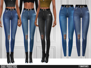 Sims 4 — ShakeProductions 570 - Jeans by ShakeProductions — Belted High Waisted Skinny Jeans Bottoms/Jeans 7 Colors