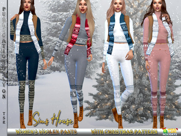 Sims 4 — Holiday Wonderland - Woolen Pants with Christmas Pattern by Sims_House — Woolen Pants with Christmas Pattern