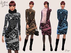 Sims 4 — KnittedDress by Paogae — Knitted dress, simple and warm, is available in four colors combined with black.
