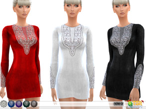 Sims 4 — Holiday Wonderland - Embroidered Velvet Dress by ekinege — Long Sleeve velvet mini dress with sequin and bead