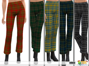 Sims 4 — Holiday Wonderland - Plaid Crop Flare Pants by ekinege — A pair of knit pants featuring an allover plaid