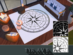 Sims 4 — Black and White Compass Area Rug by TyrAVB — This contemporary black and white rug with a nautical compass