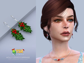 Sims 4 — Holiday Wonderland - Holly Leaves earrings by sugar_owl — - new mesh - base game compatible - all LODs - 5