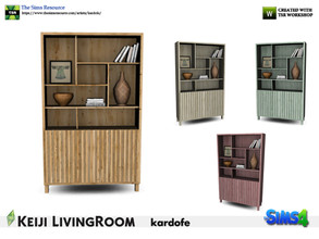 Sims 4 — kardofe_Keiji LivingRoom_Bookshelf by kardofe — Japanese-style bookcase, with some decorative objects and books,