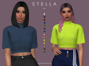 Sims 4 — STELLA | top by Plumbobs_n_Fries — New Mesh High Neck - Mid Sleeves Crop Top HQ Texture Female | Teen - Elders