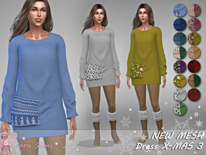 Sims 4 — Dress X-MAS 3 - NEW MESH by Jaru_Sims — New Mesh HQ mod compatible All LODs 15 swatches Teen to elder Custom