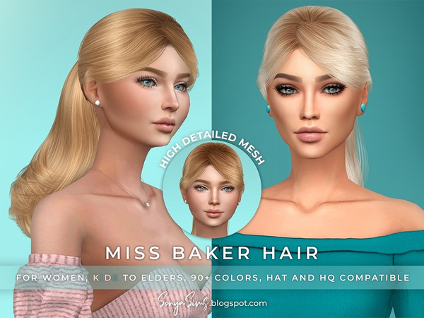 Sims 4 — SonyaSims Miss Baker Hair by SonyaSimsCC — - Long straight ponytail with bangs (fringe). Inspired on Taylor's