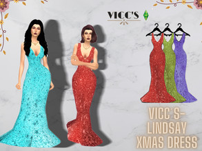 Sims 4 — Lindsay Xmas Dress by VICCSS — All Lods Correct Weights Custom Thumbnail 28 Swatches Base Game Compatible