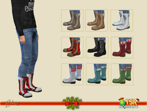 Sims 4 — Holiday Wonderland - Christmas boots male YA by Birba32 — Boots for male from teen to elder with Christmas