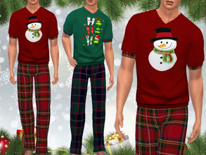 Sims 4 — Male Sims Xmas Plaid Pajamas by saliwa — Male Sims Xmas Plaid Pajamas Full Body Pajamas Overalls 2 designs by