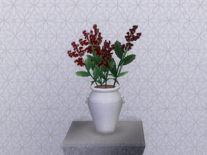 Sims 4 — All Is Calm Vase with Holly by seimar8 — A white rustic vase decorated with red flowers reminiscent berries and