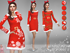 Sims 4 — Dress X-MAS 5 - NEW MESH by Jaru_Sims — New Mesh HQ mod compatible All LODs 6 swatches Teen to elder Custom