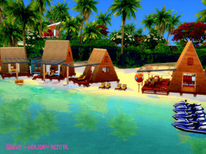 Sims 4 — Wave -holiday rental by GenkaiHaretsu — Sulani holiday rental base with three huts, a separate bathroom, a