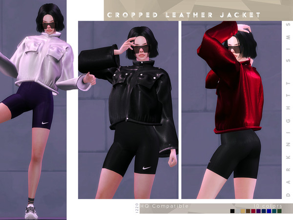Sims 4 — Cropped Leather Jacket by DarkNighTt — Cropped Leather Jacket Have 10 colors. New Mesh. HQ mod compatible. Hope