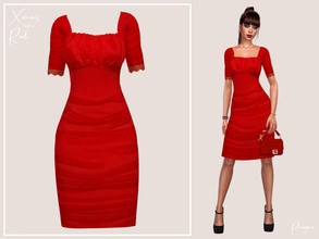 Sims 4 — Xmas in Red by Paogae — Sheath dress with small draperies and short sleeves with lace, zipper on the back, a