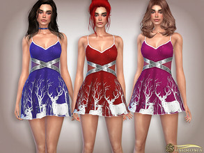 Sims 4 — Sequined Reindeer Print Mini Dress by Harmonia — Sheer mesh detail Mesh By Harmonia 5 color Please do not use my