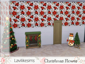 Sims 4 — Christmas Flower by lavilikesims — This ponsettia flower print over a tall panel is so nice for those xmas rooms