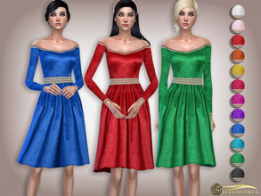 Sims 4 — Pearl Trim Embellished Velvet Christmas Dress by Harmonia — Mesh By Harmonia 12 color Please do not use my