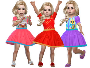 Sims 4 — T55 Toddler dress 10 (Base game) by TrudieOpp — Pretty Colorful dresses for your toddler girl Silk puff sleeves