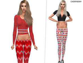 Sims 4 — Christmas Leggings by CherryBerrySim — Trendy & cozy Christmas pattern Leggings in red and white colors. 5
