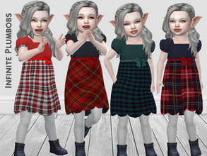 Sims 4 — IP Toddler Christmas Plaid Dress by InfinitePlumbobs — - Toddler Christmas Plaid Dresses with Satin Bows - 4