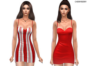 Sims 4 — Candy Cane Minidress by CherryBerrySim — Candy Cane pattern Minidress for Christmas. mesh by me 4 colors (2