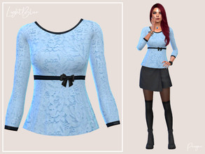 Sims 4 — LightBlue by Paogae — Pretty lace blouse, light blue only, with black satin edges and decorations, for your