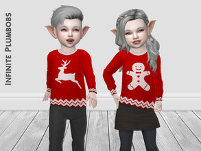 Sims 4 — IP Toddler Christmas Silhouette Jumper by InfinitePlumbobs — - Toddler festive red jumper with Christmas Design