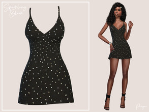 Sims 4 — Sparkling Black by Paogae — Black mini dress with sparkling rhinestones, straps and v-neck, perfect for the
