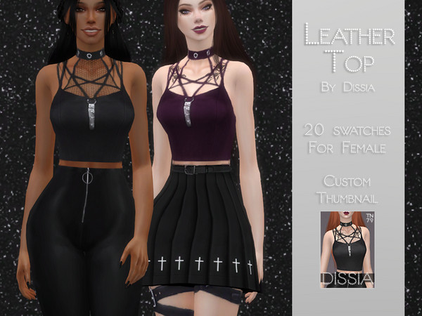 Sims 4 — Leather Top by Dissia — Leather Top 20 swatches (10 colors, each with or without net) Hope you like it ;)