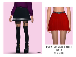 Sims 4 — Pleated Skirt With Belt by OranosTR — - New Mesh - Handmade Texture - 35 Colors - HQ mode compatible - Specular