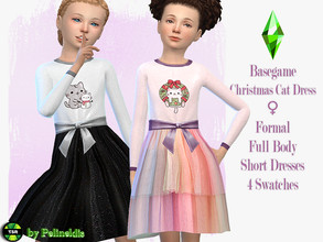 Sims 4 — Festive Dress Christmas Cat by Pelineldis — A sweet festive dress with christmas cat print for girls. Comes in