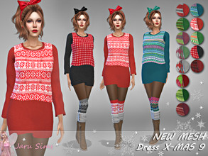 Sims 4 — Dress X-MAS 9 - NEW MESH by Jaru_Sims — New Mesh HQ mod compatible All LODs 13 swatches Teen to elder Custom