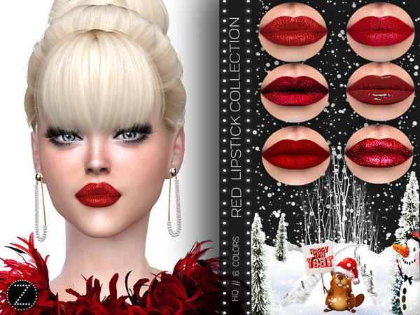 Sims 4 — RED LIPSTICK COLLECTION Z33 by ZENX — -Base Game -All Age -For Female -6 colors -Works with all of skins