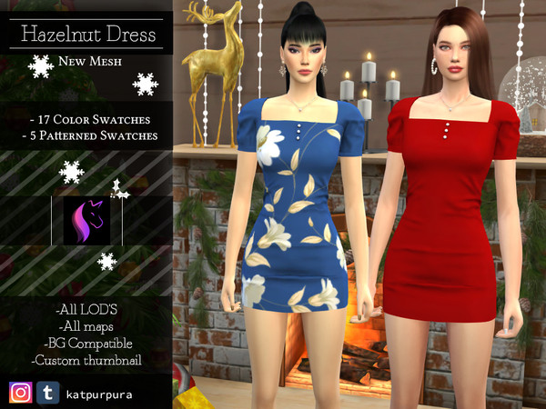 Sims 4 — Hazelnut Dress by KaTPurpura — Short dress with sleeves and a straight neckline on the chest and back. With
