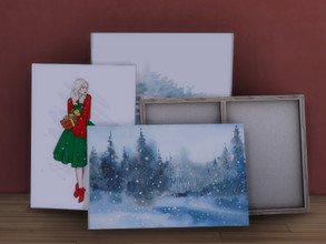 Sims 4 — Stack Christmas Watercolour Canvases by Ellestria — Something to decorate your homes for the holidays. 100