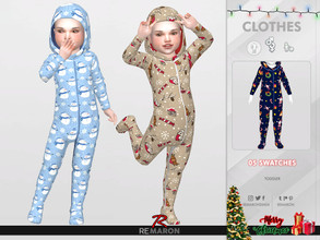 Sims 4 — Christmas PJ Jumpsuits for Toddler 01 by remaron — -05 Swatches available -Toddler Category -Custom CAS