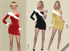 Sims 4 — Christmas spirit dress by Birba32 — Asymmetrical dress with one shoulder, and with collar and cuffs in soft