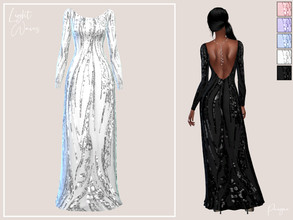 Sims 4 — LightWaves by Paogae — Elegant long dress in five colors, round neckline, long sleeves and bare back. Standalone