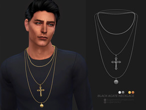 Sims 4 — Black Agate necklace by sugar_owl — Stylish men's layered necklace with a cross and a sun pendant. - new mesh -